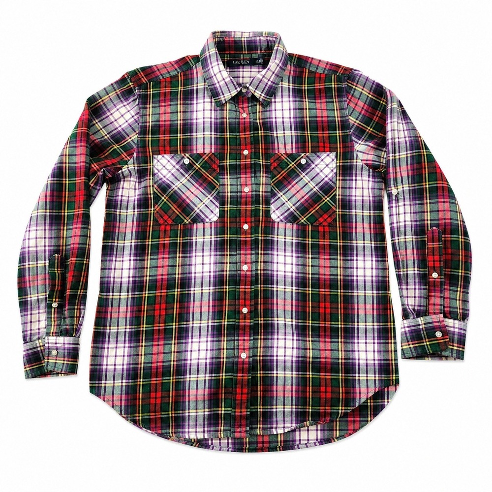 Lauren Ralph Lauren Black Label XL Plaid Button Down Multi Color 100% Cotton Top